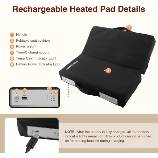 Pernă încălzită Bubbacare cu control prin APP, 3 trepte de temperatură, scaun de birou/stadion/camping/pescuit