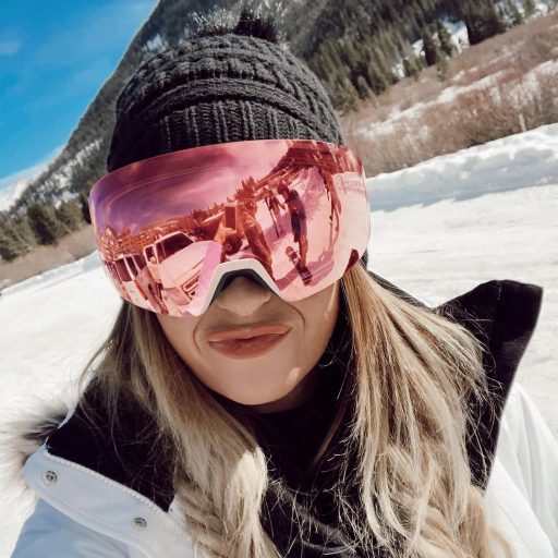 Ochelari de schi CARFIA, cu oglindă, roz, cu protecție UV, pentru fete.