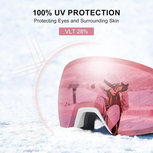 Ochelari de schi CARFIA, cu oglindă, roz, cu protecție UV, pentru fete.