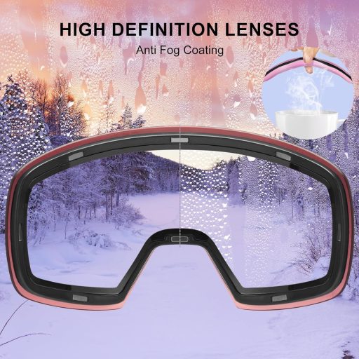 Ochelari de schi CARFIA, cu oglindă, roz, cu protecție UV, pentru fete.