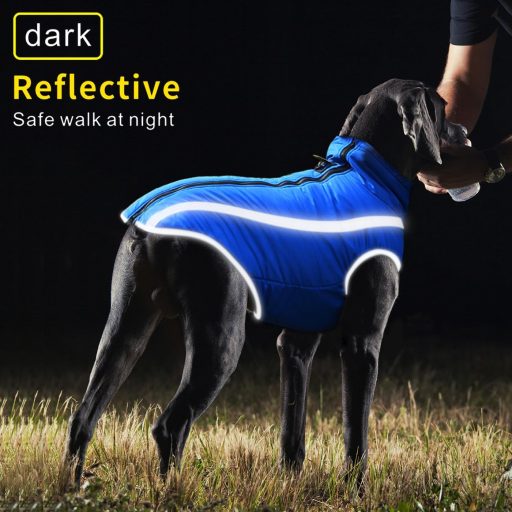 Haină impermeabilă pentru câini Dolahovy - Jachetă călduroasă de iarnă cu orificiu pentru ham, haine de câine rezistente la vânt pentru câini mici, mijlocii și mari, albastru, 4XL