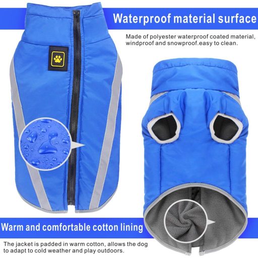 Haină impermeabilă pentru câini Dolahovy - Jachetă călduroasă de iarnă cu orificiu pentru ham, haine de câine rezistente la vânt pentru câini mici, mijlocii și mari, albastru, 4XL