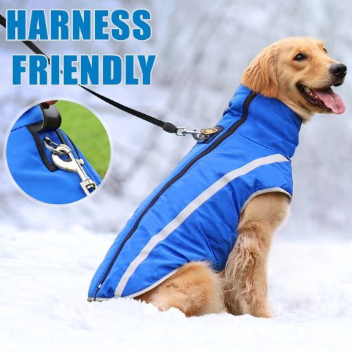 Haină impermeabilă pentru câini Dolahovy - Jachetă călduroasă de iarnă cu orificiu pentru ham, haine de câine rezistente la vânt pentru câini mici, mijlocii și mari, albastru, 4XL