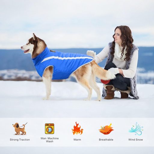 Haină impermeabilă pentru câini Dolahovy - Jachetă călduroasă de iarnă cu orificiu pentru ham, haine de câine rezistente la vânt pentru câini mici, mijlocii și mari, albastru, 4XL