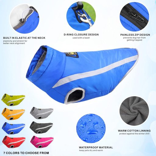 Haină impermeabilă pentru câini Dolahovy - Jachetă călduroasă de iarnă cu orificiu pentru ham, haine de câine rezistente la vânt pentru câini mici, mijlocii și mari, albastru, 4XL