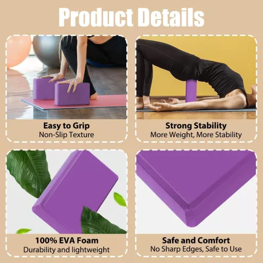 flintronic Yoga Blokk 2 db Magas Sűrűségű EVA Hab Pilates Meditáció