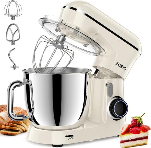zurio Konyhai Robotgép 1300W - 5,5L Dagasztógép 10 Sebességgel, Csendes Kelesztő Funkcióval, Bolygómozgású Keverővel, Krémszínű