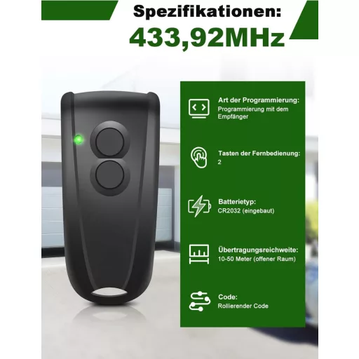 Wvoillty 433.92 MHz Távirányító Garázskapunyitóhoz - 2 Csatornás Kézi Adó Ecostar RSC2, RSE2, RSZ1, Liftronic 500, 700, 800 Modellekhez, Ele