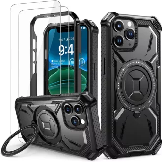   Lanhiem iPhone 11 Pro Max védőtok 360° gyűrűs tartóval és képernyővédővel, ütésálló fekete