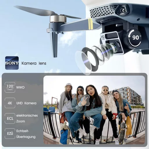 Dronă pliabilă CHUBORY F89 cu motor fără perii - Peste 40 de minute de zbor, cameră 4K HD, unghi de vizualizare 120°, mod urmărire, 2 baterii, geantă de transport