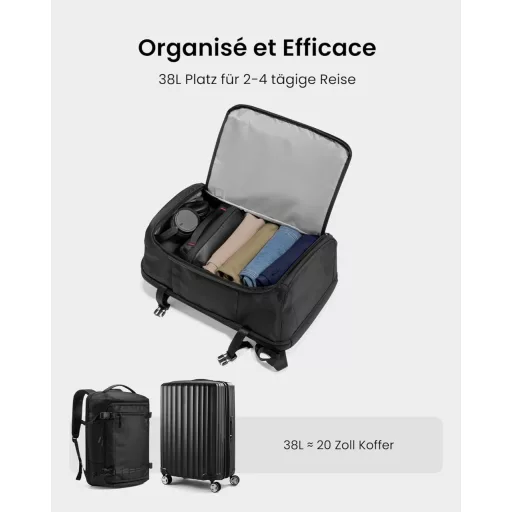 tomtoc 38L utazási hátizsák TSA zárral, 15,6-17,3" laptop, fedélzeti poggyász