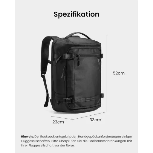 tomtoc 38L utazási hátizsák TSA zárral, 15,6-17,3" laptop, fedélzeti poggyász