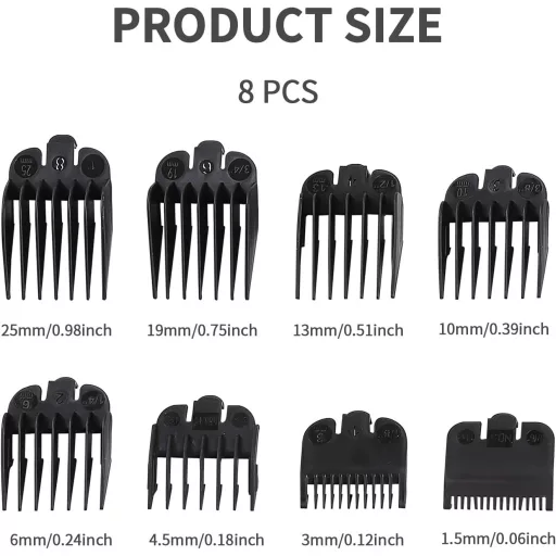 Set 8 capete de tuns NCOALE pentru mașină de tuns, set piepteni ghidători 1,5-25 mm negru