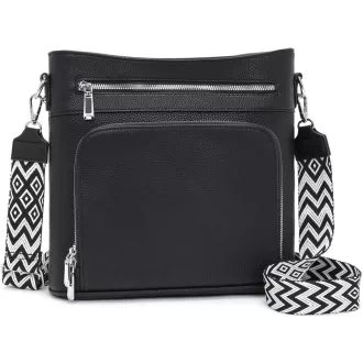   Atgbiem női válltáska vegan bőr crossbody táska fekete pénztárcafunkcióval