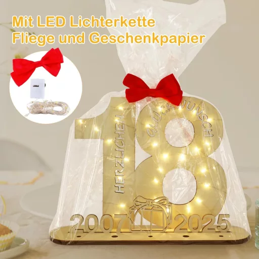 Seutgjie Carte de oaspeți decorativă pentru majorat, cu lumini LED - Album de amintiri din lemn pentru cadouri în bani, cu ani cuprinși între 2007-2025