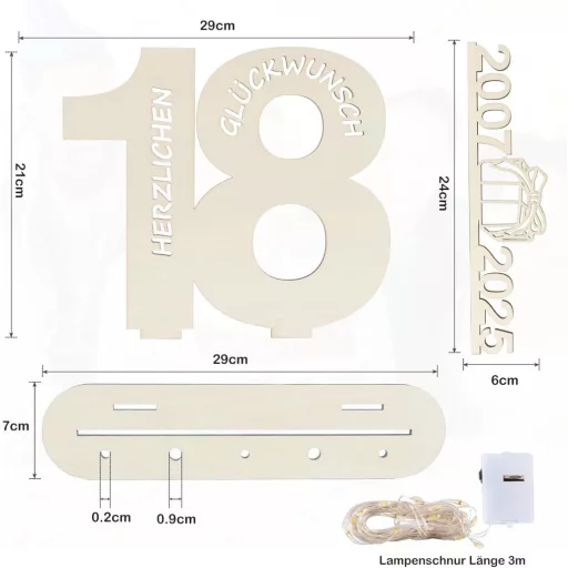 Seutgjie Carte de oaspeți decorativă pentru majorat, cu lumini LED - Album de amintiri din lemn pentru cadouri în bani, cu ani cuprinși între 2007-2025