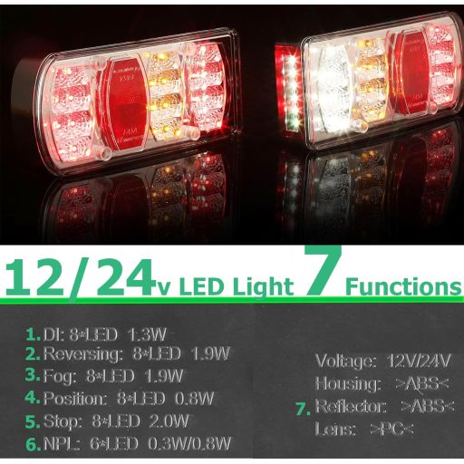 ETUKER LED Utánfutó Lámpa Szett 13 Tüskés 12V 7 Funkcióval Vízálló
