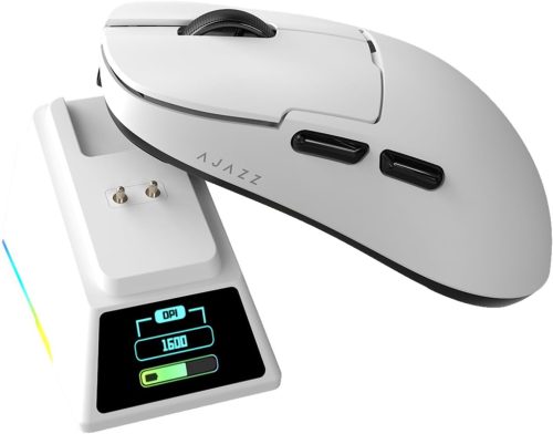 AJAZZ AJ159-APEX Gamer Egér PAW3390 Szenzorral, RGB Töltőállomással, 8000Hz, 42K DPI, Vezeték Nélküli, Bluetooth, Ergonomikus, 56g Könnyű