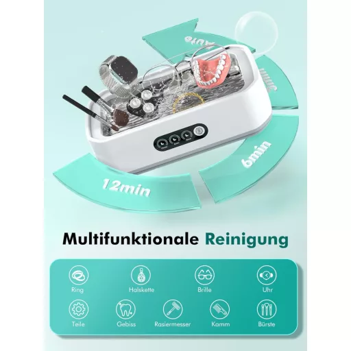 Ultrazvukový čistič Singphere 650 ml, 48 kHz, na čistenie okuliarov, šperkov a zubných náhrad