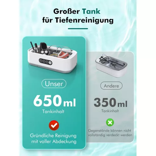 Singphere Ultrahangos Tisztító 650ml, 48 kHz, Szemüveg Ékszer Fogsor Tisztításhoz