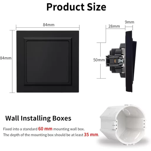JIMEIDA fekete villanykapcsoló 1 pólusú 10A 250V sima felületű fali kapcsoló