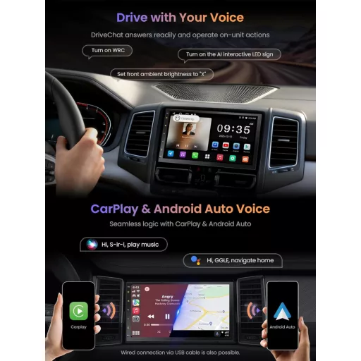 ATOTOZONE A5L Dupla DIN Android Autórádió GPS Navigációval, Wireless CarPlay, 7" Érintőképernyő