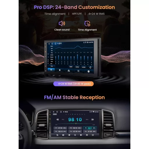ATOTOZONE A5L Dupla DIN Android Autórádió GPS Navigációval, Wireless CarPlay, 7" Érintőképernyő