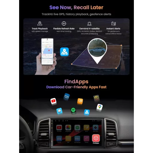ATOTOZONE A5L Dupla DIN Android Autórádió GPS Navigációval, Wireless CarPlay, 7" Érintőképernyő