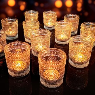   ROLLWAY 12 db Átlátszó Üveg Mécsestartó 5x6,5 cm - Dekorációs Gyertyatartó Esküvőre, Ünnepekre, LED Mécsessel is Használható