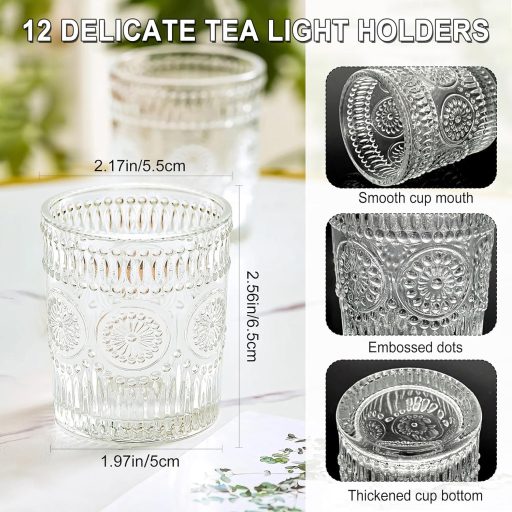 ROLLWAY 12 db Átlátszó Üveg Mécsestartó 5x6,5 cm - Dekorációs Gyertyatartó Esküvőre, Ünnepekre, LED Mécsessel is Használható