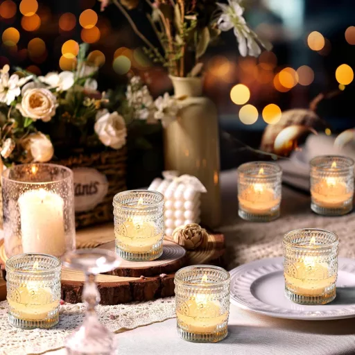 ROLLWAY 12 ks Priehľadný Sklenený Držiak na Čajové Sviečky 5x6,5 cm - Dekoračný Sviečnik na Svadbu, Sviatky, Použiteľný aj s LED Čajovými Sviečkami