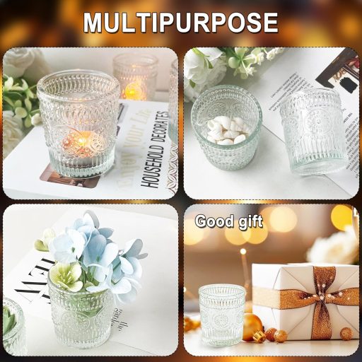 ROLLWAY 12 db Átlátszó Üveg Mécsestartó 5x6,5 cm - Dekorációs Gyertyatartó Esküvőre, Ünnepekre, LED Mécsessel is Használható
