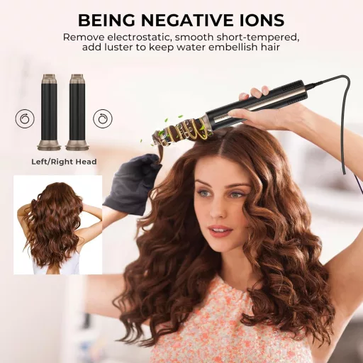 UKLISS Pro Airstyler 6 v 1 Iónový Kulmofén, 1400W, 110 000 RPM, S funkciou Automatického Natáčania a Vyrovnávania Vlasov, Pre Všetky Typy Vlasov