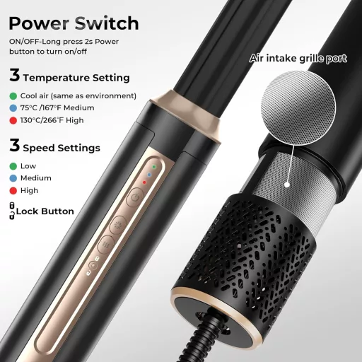 UKLISS Pro Airstyler 6 v 1 Iónový Kulmofén, 1400W, 110 000 RPM, S funkciou Automatického Natáčania a Vyrovnávania Vlasov, Pre Všetky Typy Vlasov