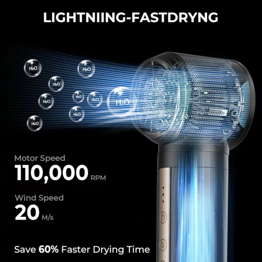 UKLISS Pro Airstyler 6 v 1 Iónový Kulmofén, 1400W, 110 000 RPM, S funkciou Automatického Natáčania a Vyrovnávania Vlasov, Pre Všetky Typy Vlasov
