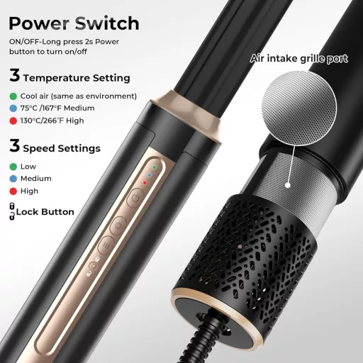 UKLISS Pro Airstyler 6 az 1-ben Ionos Hajformázó, 1400W, 110.000 RPM, Automata Hajgöndörítő és Egyenesítő Funkcióval, Minden Hajtípusra