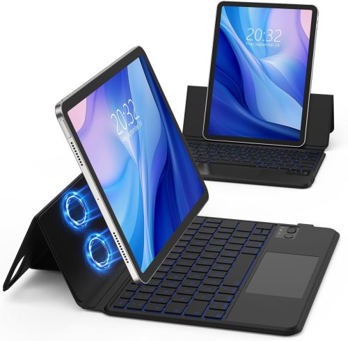 GOKOCO Mágneses Billentyűzet Tok iPad Air M2 11" és Pro 11" Készülékekhez, RGB Háttérvilágítással, Multi-Touch Trackpaddel, QWERTZ Kiosztáss