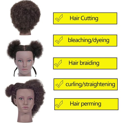 RUISIMEI Afro Cvičná hlava s 100% pravými vlasmi – Kadernícka cvičná hlava pre afroamerické účesy, zapletanie, so stolným upevnením