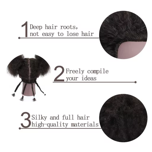 RUISIMEI Afro Cvičná hlava s 100% pravými vlasmi – Kadernícka cvičná hlava pre afroamerické účesy, zapletanie, so stolným upevnením