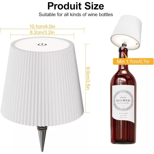 nulmvic LED staklena stolna lampa Bijela - Punjiva 5200mAh, Zatamnjiva, 3 boje, Kontrola na dodir, IP54 Vodootporna