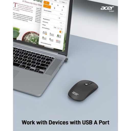 Acer Wireless Egér 2.4GHz USB Vevővel, 1600 DPI, Ultravékony Hordozható Számítógép Egér