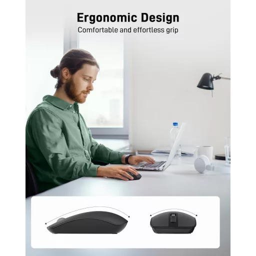 Mouse Wireless Acer cu Receptor USB 2.4GHz, 1600 DPI, Mouse de Laptop Ultra-subțire și Portabil