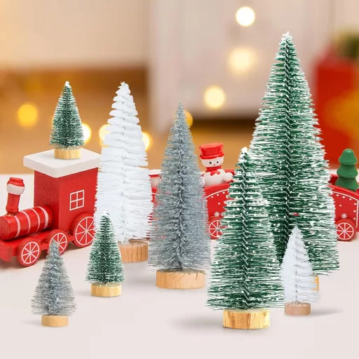 Kieswan 16 db Mini Karácsonyfa Szett Zöld Ezüst Fehér Mű Karácsonyfa 4,5-15 cm Asztali Dekoráció