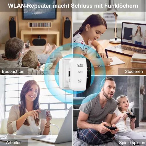 Amplificator WiFi aigolink 300 Mbps - Repeater Wireless Alb cu Port Ethernet, Buton WPS, Mod AP, Design Compact și Funcție de Oprire