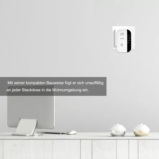 aigolink WiFi pojačivač signala 300 Mbps - Bijeli bežični repetitor s Ethernet priključkom, WPS gumbom, AP načinom rada, kompaktnim dizajnom i funkcijom gašenja