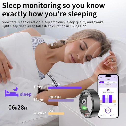 OBEST Inel inteligent Fitness Tracker Puls, Oxigen Sanguin, Monitorizare Somn, IP68 Rezistent la apă