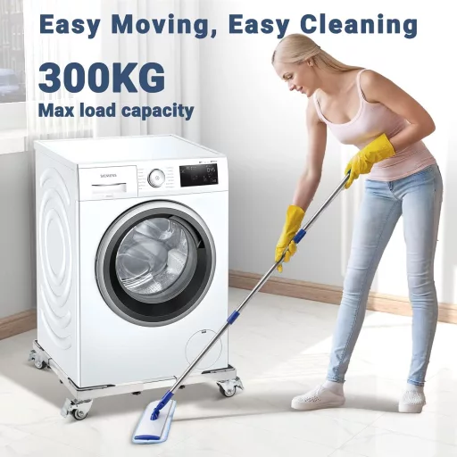 W B D WEIBIDA Rozsdamentes Mosógép Alap 50-70 cm Állítható Szélesség, 300 kg Terhelhetőség, Zárható Kerekek