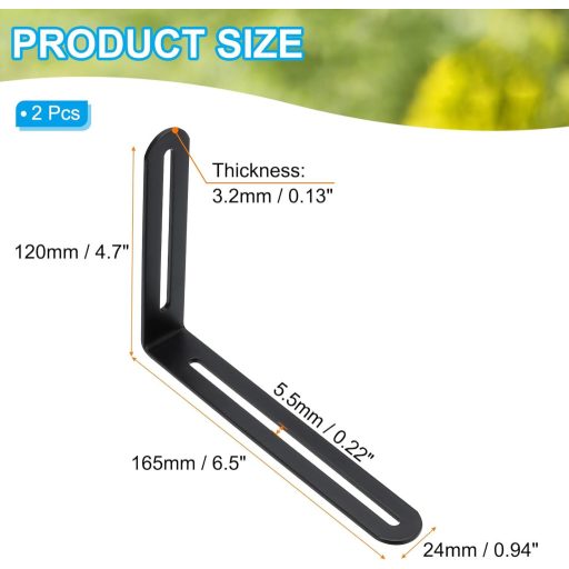 PATIKIL 6,5 Inch L-alakú sarokmerevítő csúsztatható szögcsatlakozóval, 2 darab, fekete bútor erősítő