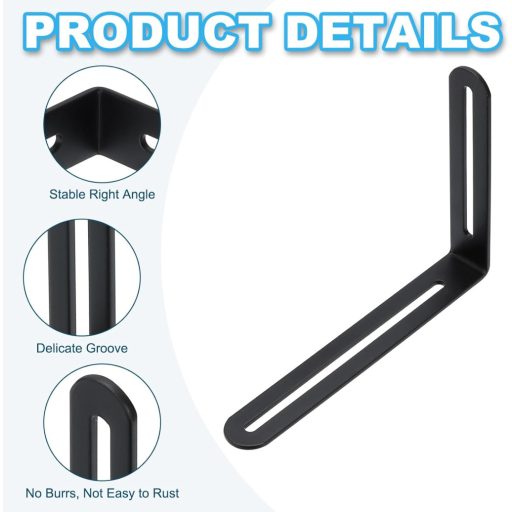 PATIKIL 6,5 Inch L-alakú sarokmerevítő csúsztatható szögcsatlakozóval, 2 darab, fekete bútor erősítő