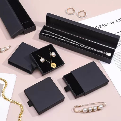 Set de 6 cutii pentru bijuterii Livdouyu, ambalaj negru cadou pentru cercei